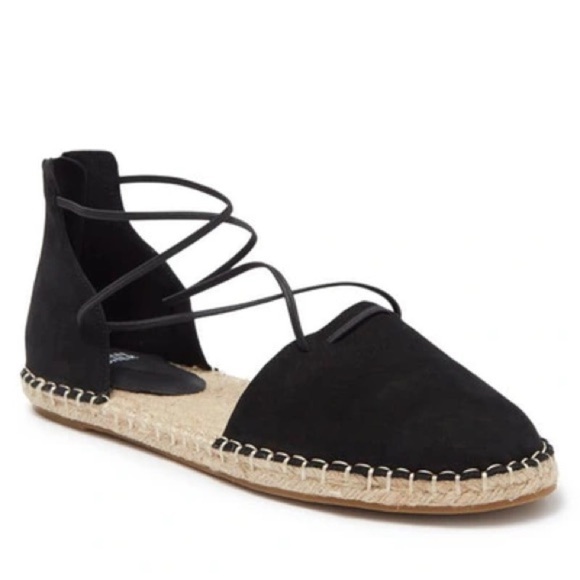 NWOB Eileen Fisher Lace Nubuck Leather Lace-up Espadrille Sandals In Black Sz 7